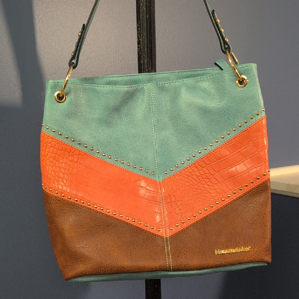 Montana West Teal, Orange, and Brown Shoulder Bag